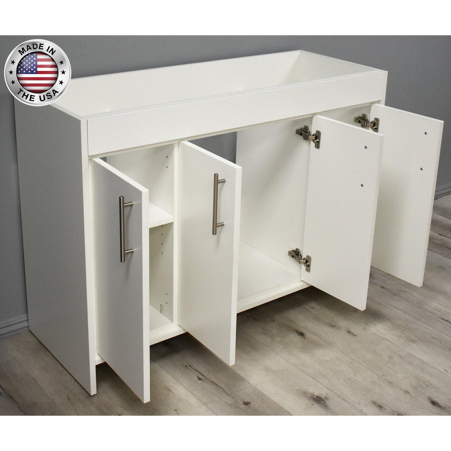 Volpa USA Villa 48" Soft White Freestanding Modern Bathroom Vanity With Brushed Nickel Round Handles