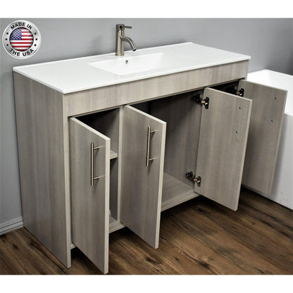 Volpa USA Villa 48" Weathered Grey Freestanding Modern Bathroom Vanity With Integrated Ceramic Top and Brushed Nickel Round Handles