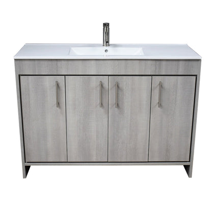 Volpa USA Villa 48" Weathered Grey Freestanding Modern Bathroom Vanity With Integrated Ceramic Top and Brushed Nickel Round Handles