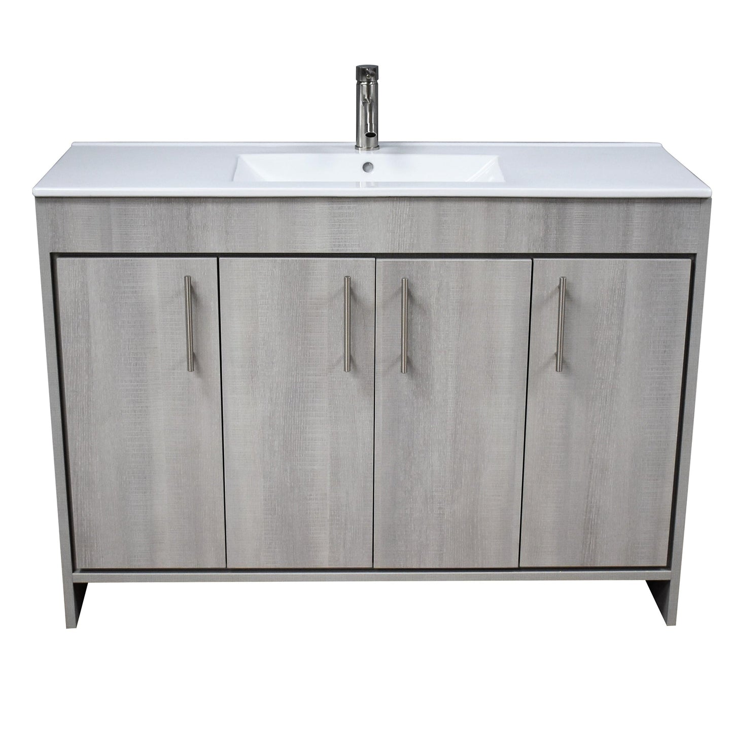 Volpa USA Villa 48" Weathered Grey Freestanding Modern Bathroom Vanity With Integrated Ceramic Top and Brushed Nickel Round Handles