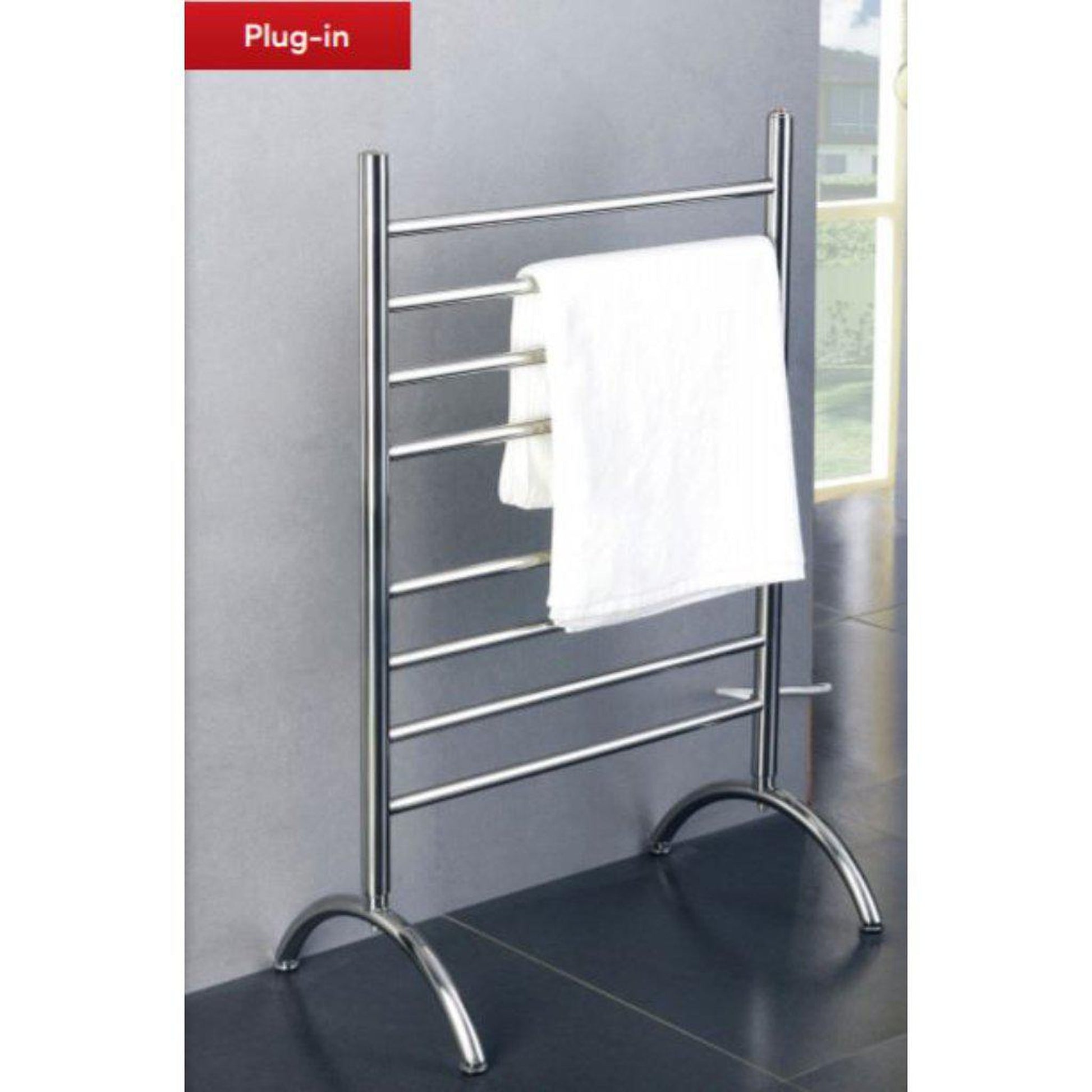 WarmlyYours Barcelona 24" x 37" Brushed Stainless Steel Wall-Mounted 8-Bar Plug-In Towel Warmer