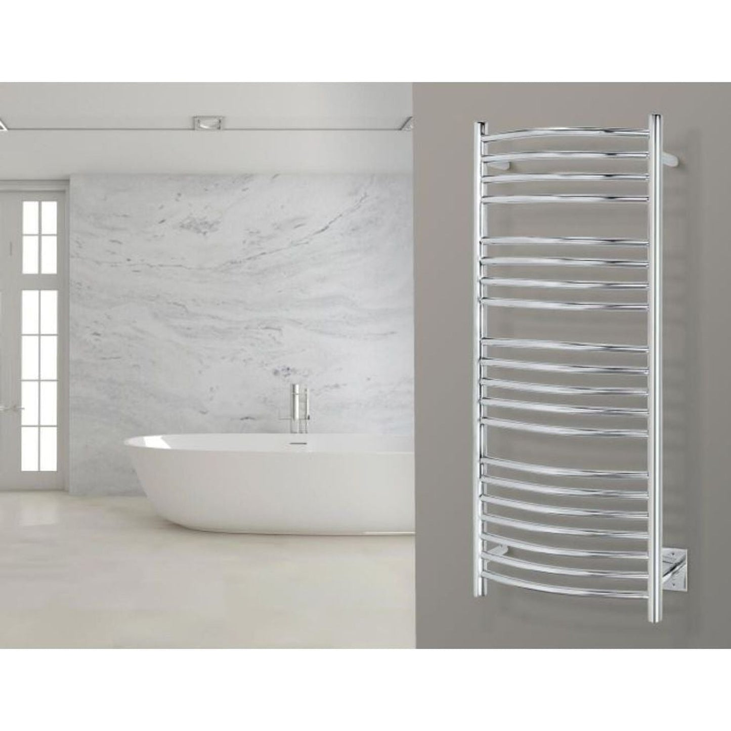 WarmlyYours Bellagio 20" x 47" Polished Stainless Steel Wall-Mounted 20-Bar Hardwired Towel Warmer