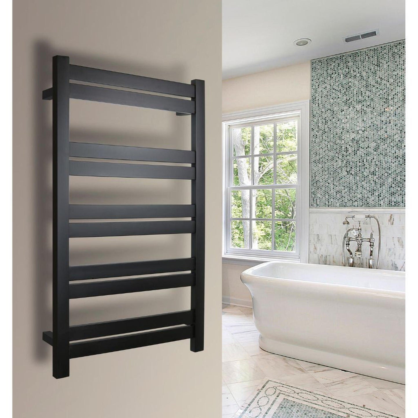 WarmlyYours Grande 10 21" x 34" Matte Black Stainless Steel Wall-Mounted 10-Bar Hardwired Towel Warmer