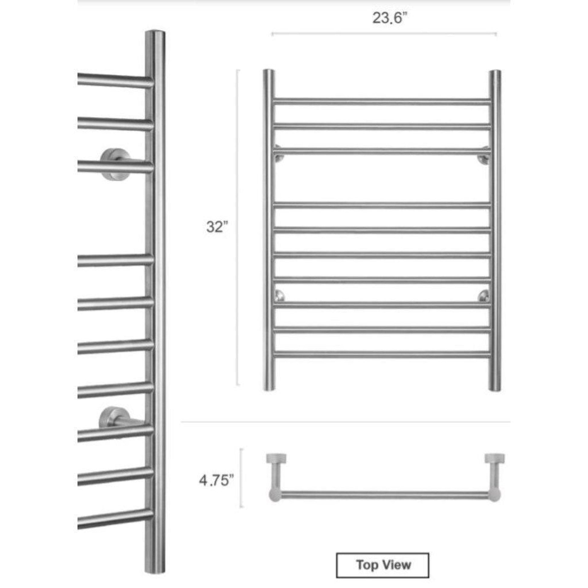 WarmlyYours Infinity 24" x 32" Brushed Stainless Steel Wall-Mounted 10-Bar Dual Connection Hardwired or Plug-In Towel Warmer