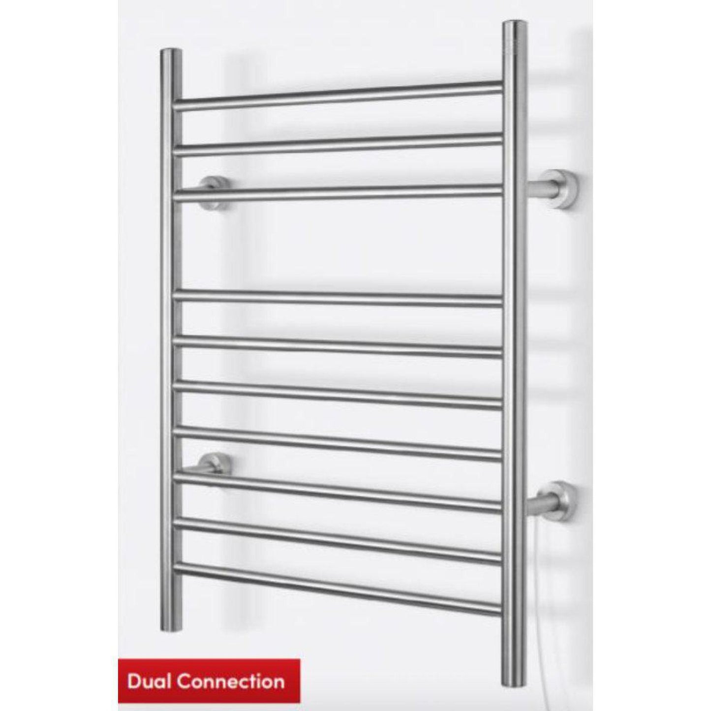 WarmlyYours Infinity 24" x 32" Brushed Stainless Steel Wall-Mounted 10-Bar Dual Connection Hardwired or Plug-In Towel Warmer