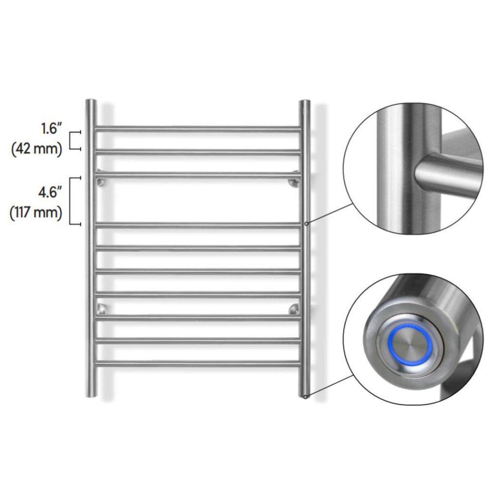 WarmlyYours Infinity 24" x 32" Brushed Stainless Steel Wall-Mounted 10-Bar Dual Connection Hardwired or Plug-In Towel Warmer