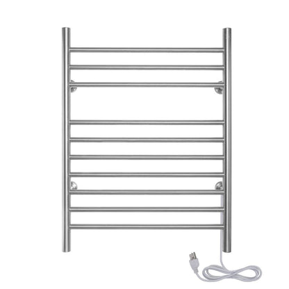 WarmlyYours Infinity 24" x 32" Brushed Stainless Steel Wall-Mounted 10-Bar Dual Connection Hardwired or Plug-In Towel Warmer