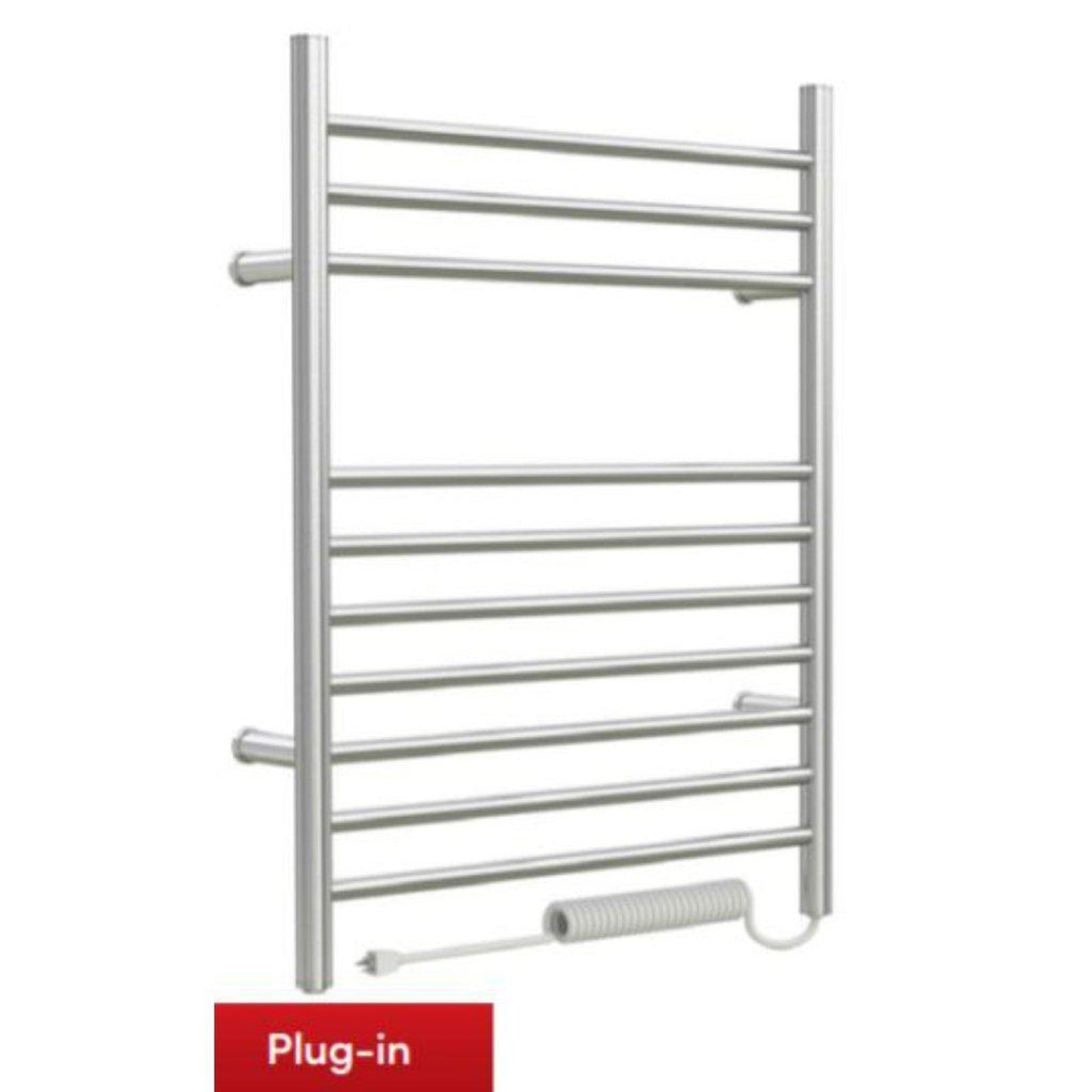WarmlyYours Infinity 24" x 32" Brushed Stainless Steel Wall-Mounted 10-Bar Plug-In Towel Warmer