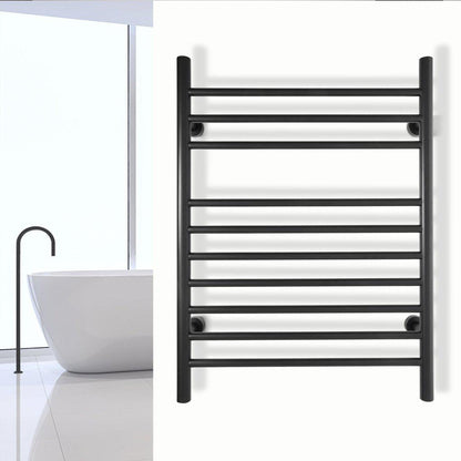 WarmlyYours Infinity 24" x 32" Matte Black Stainless Steel Wall-Mounted 10-Bar Dual Connection Hardwired or Plug-In Towel Warmer
