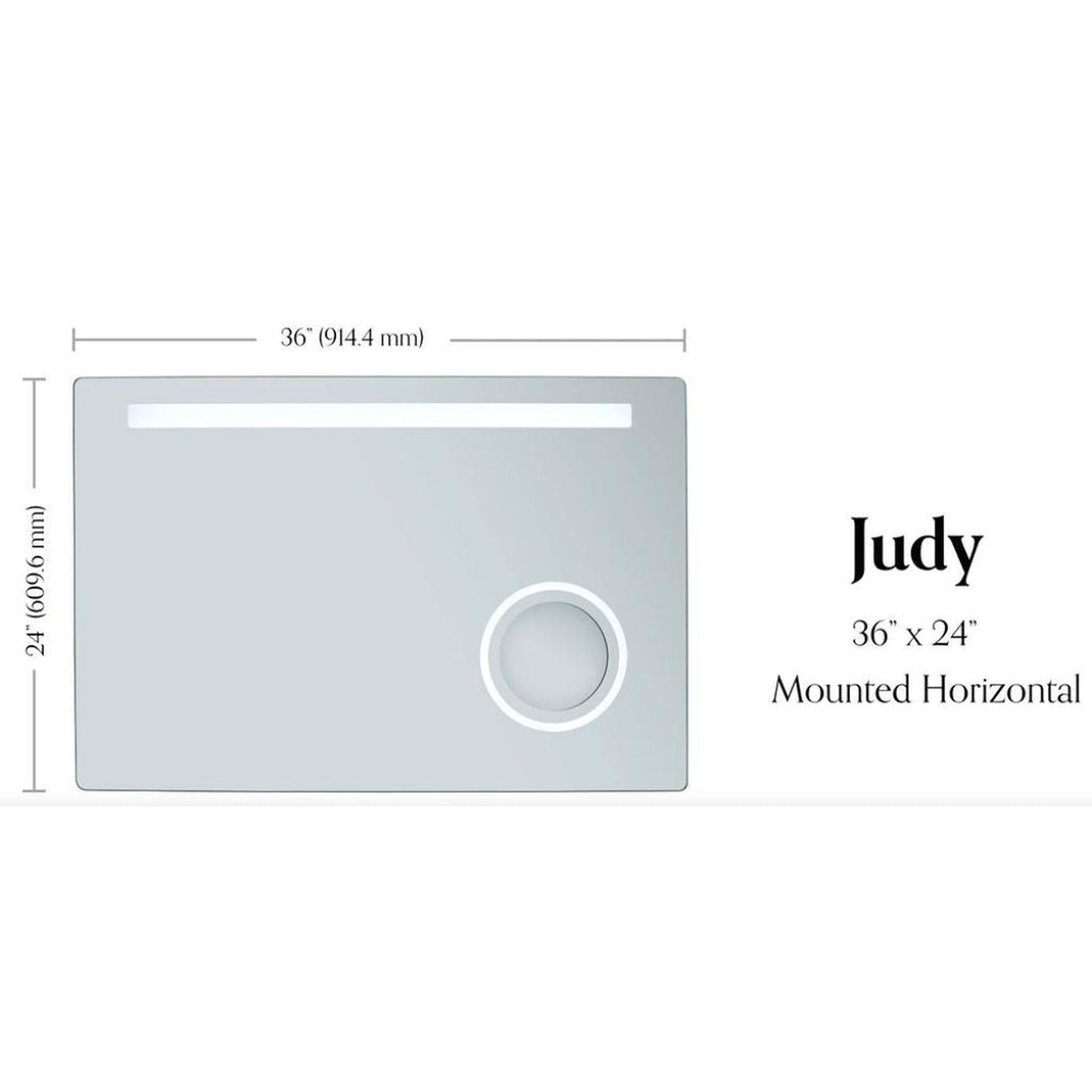 WarmlyYours Judy 36″ x 24″ Rectangular Frameless Wall-Mounted 3X Magnifying LED Cool 6,500K or Warm 3,000K Backlit Mirror With Integrated Defogger