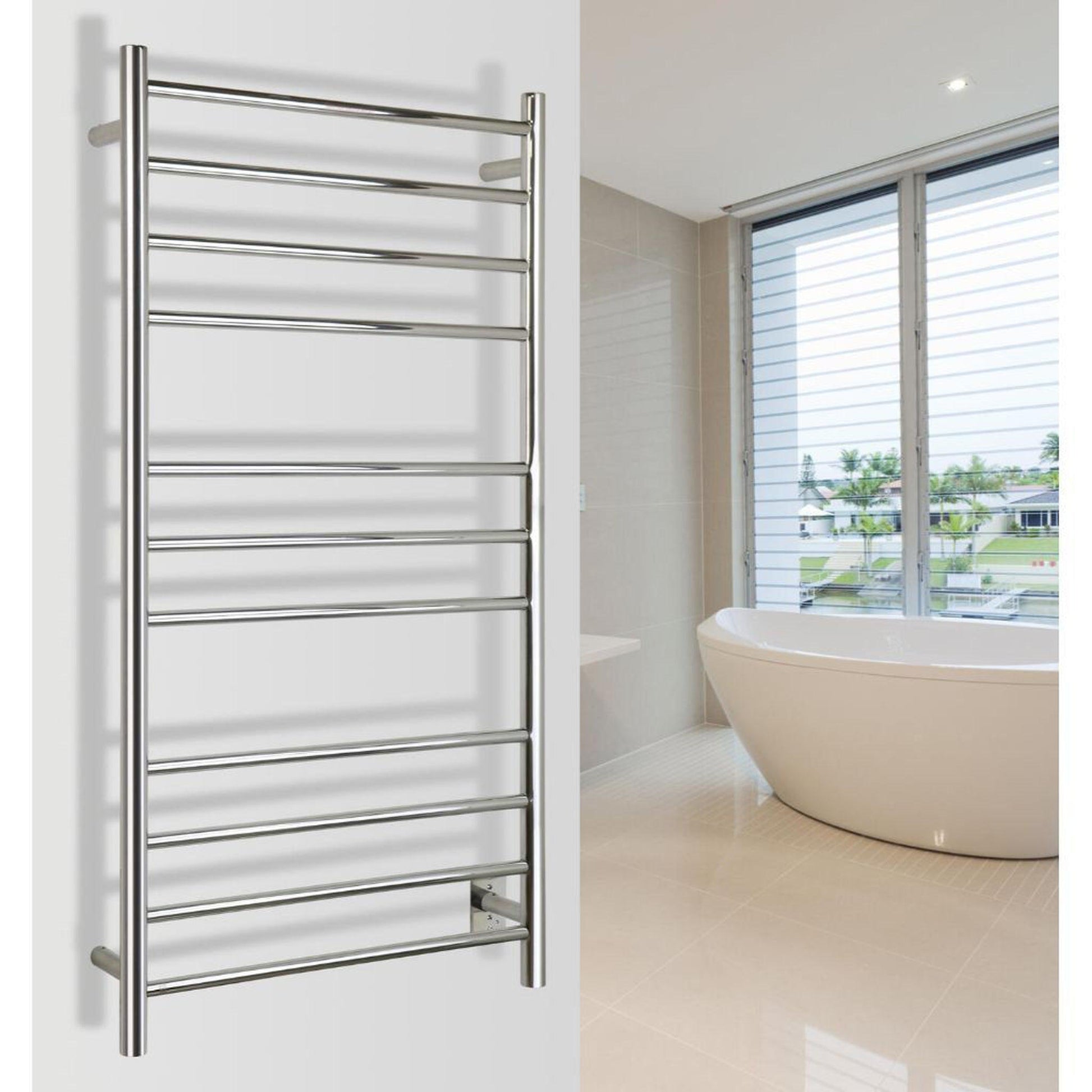 WarmlyYours Ontario XL 24" x 45" Polished Stainless Steel Wall-Mounted 11-Bar Hardwired Towel Warmer