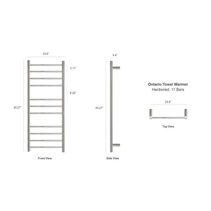 WarmlyYours Ontario XL 24" x 45" Polished Stainless Steel Wall-Mounted 11-Bar Hardwired Towel Warmer