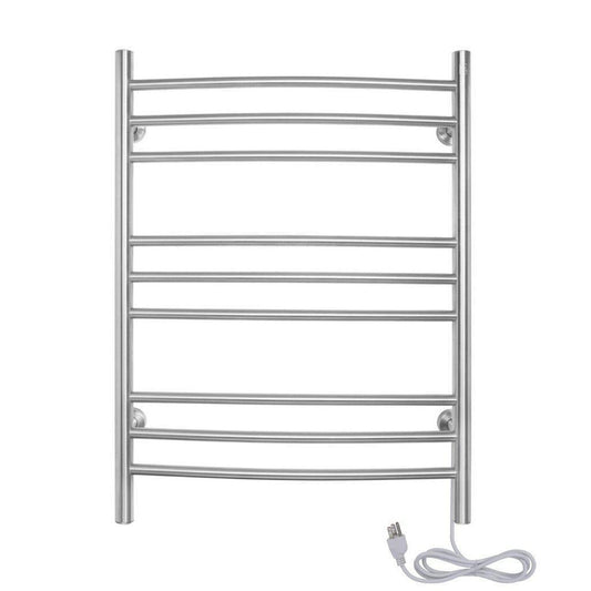 WarmlyYours Riviera 24" x 32" Brushed Stainless Steel Wall-Mounted 9-Bar Dual Connection Hardwired or Plug-In Towel Warmer