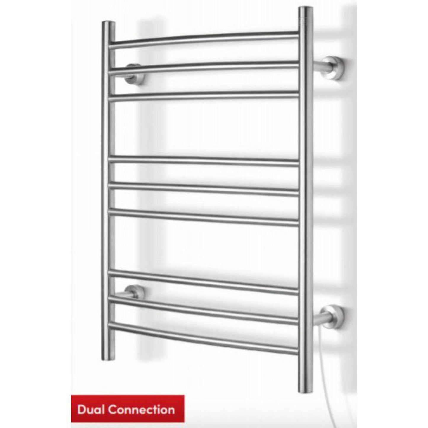 WarmlyYours Riviera 24" x 32" Polished Stainless Steel Wall-Mounted 9-Bar Dual Connection Hardwired or Plug-In Towel Warmer