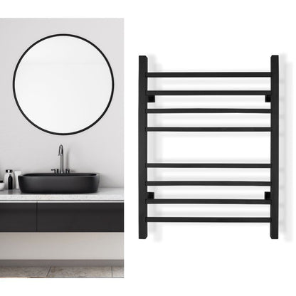 WarmlyYours Sierra 24" x 32" Matte Black Stainless Steel Wall-Mounted 8-Bar Dual Connection Hardwired or Plug-In Towel Warmer