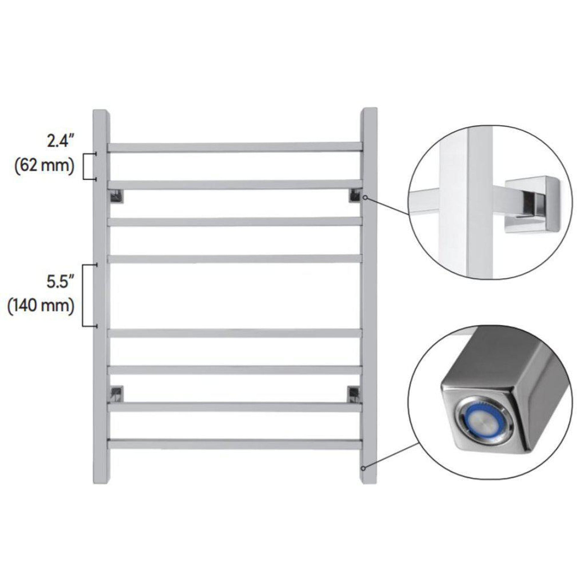 WarmlyYours Sierra 24" x 32" Matte Black Stainless Steel Wall-Mounted 8-Bar Dual Connection Hardwired or Plug-In Towel Warmer