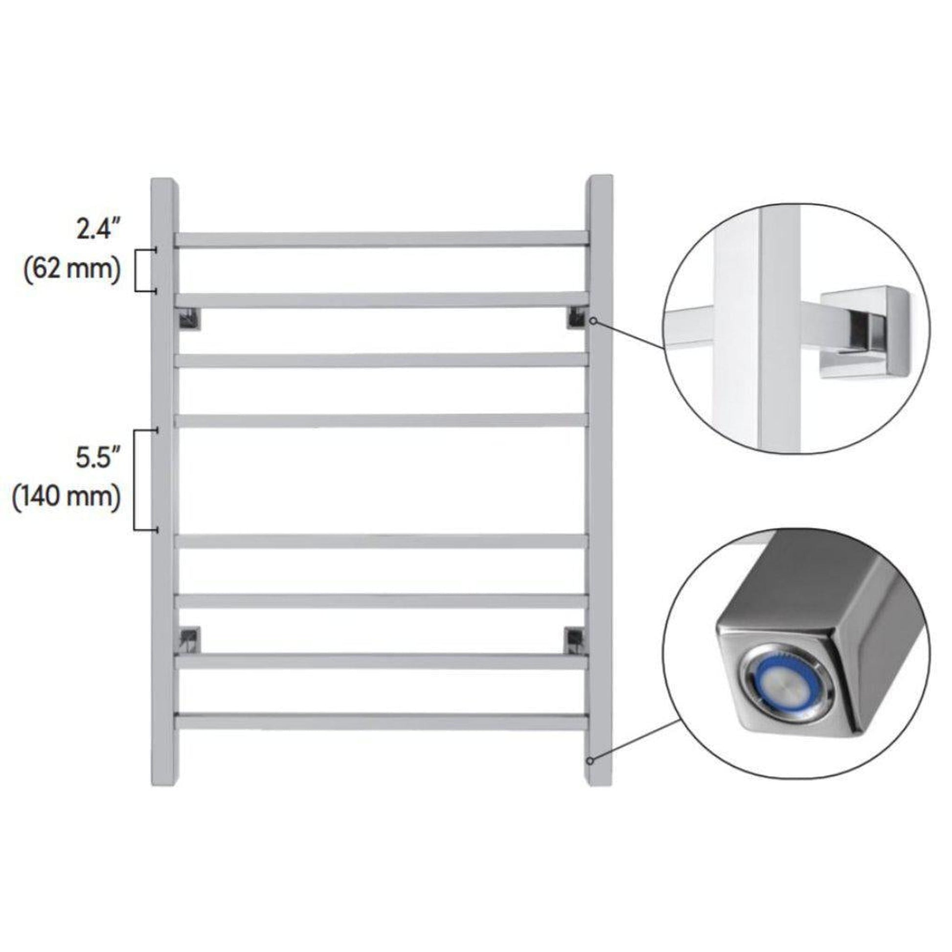 WarmlyYours Sierra 24" x 32" Polished Stainless Steel Wall-Mounted 8-Bar Dual Connection Hardwired or Plug-In Towel Warmer