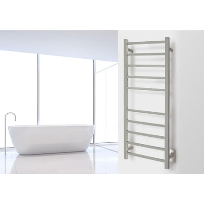 WarmlyYours Sydney 17" x 43" Brushed Stainless Steel Wall-Mounted 10-Bar Hardwired Towel Warmer