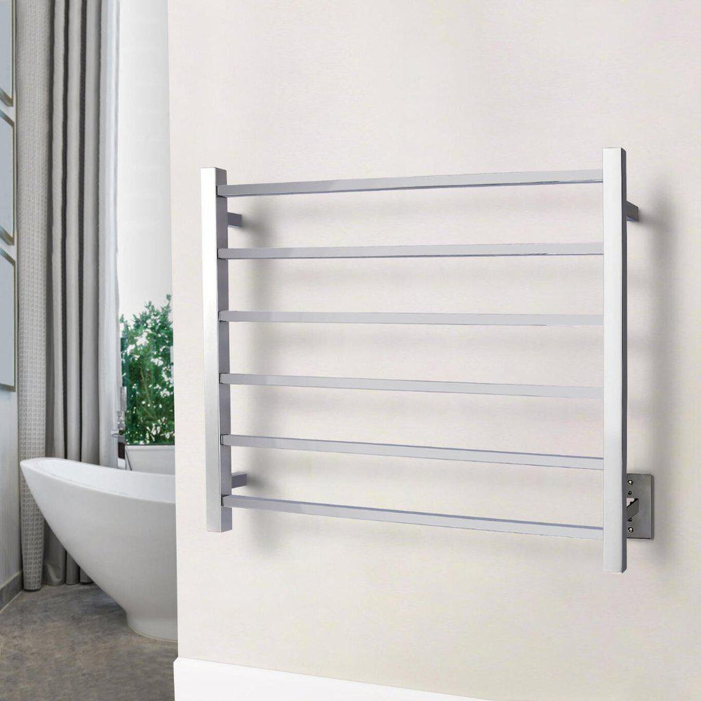 WarmlyYours Tahoe 6 30" x 27" Polished Stainless Steel Wall-Mounted 6-Bar Hardwired Towel Warmer