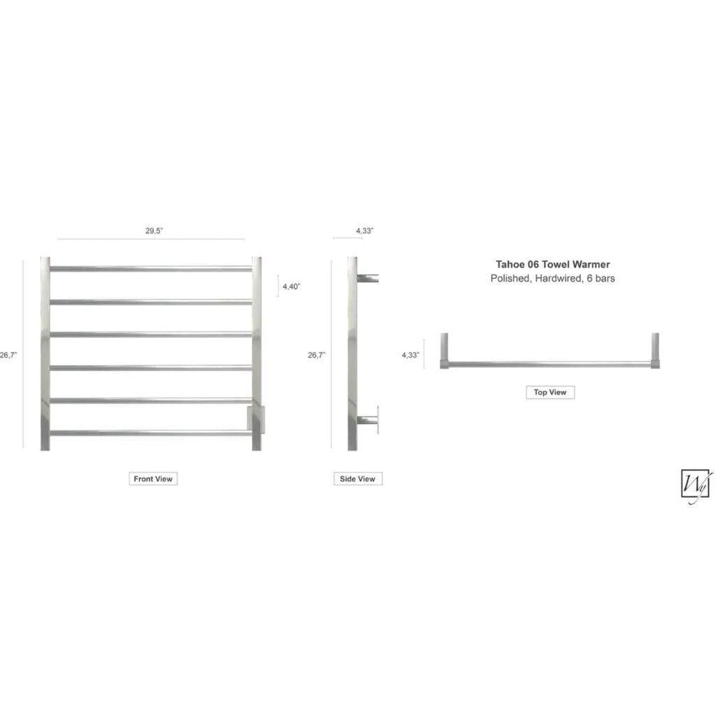 WarmlyYours Tahoe 6 30" x 27" Polished Stainless Steel Wall-Mounted 6-Bar Hardwired Towel Warmer