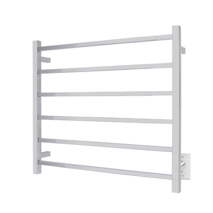 WarmlyYours Tahoe 6 30" x 27" Polished Stainless Steel Wall-Mounted 6-Bar Hardwired Towel Warmer