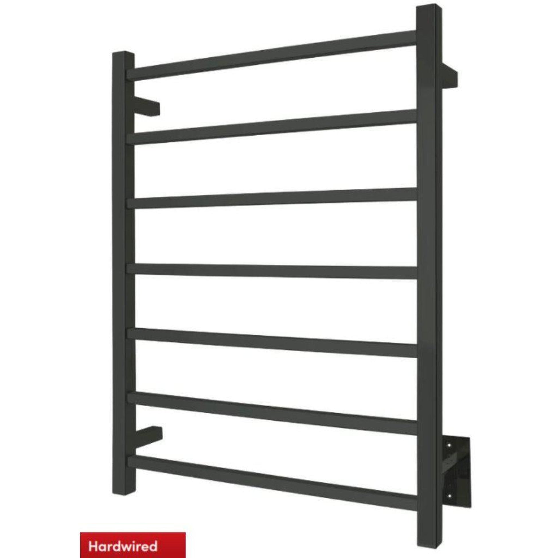 WarmlyYours Tahoe 7 24" x 32" Matte Black Stainless Steel Wall-Mounted 7-Bar Hardwired Towel Warmer