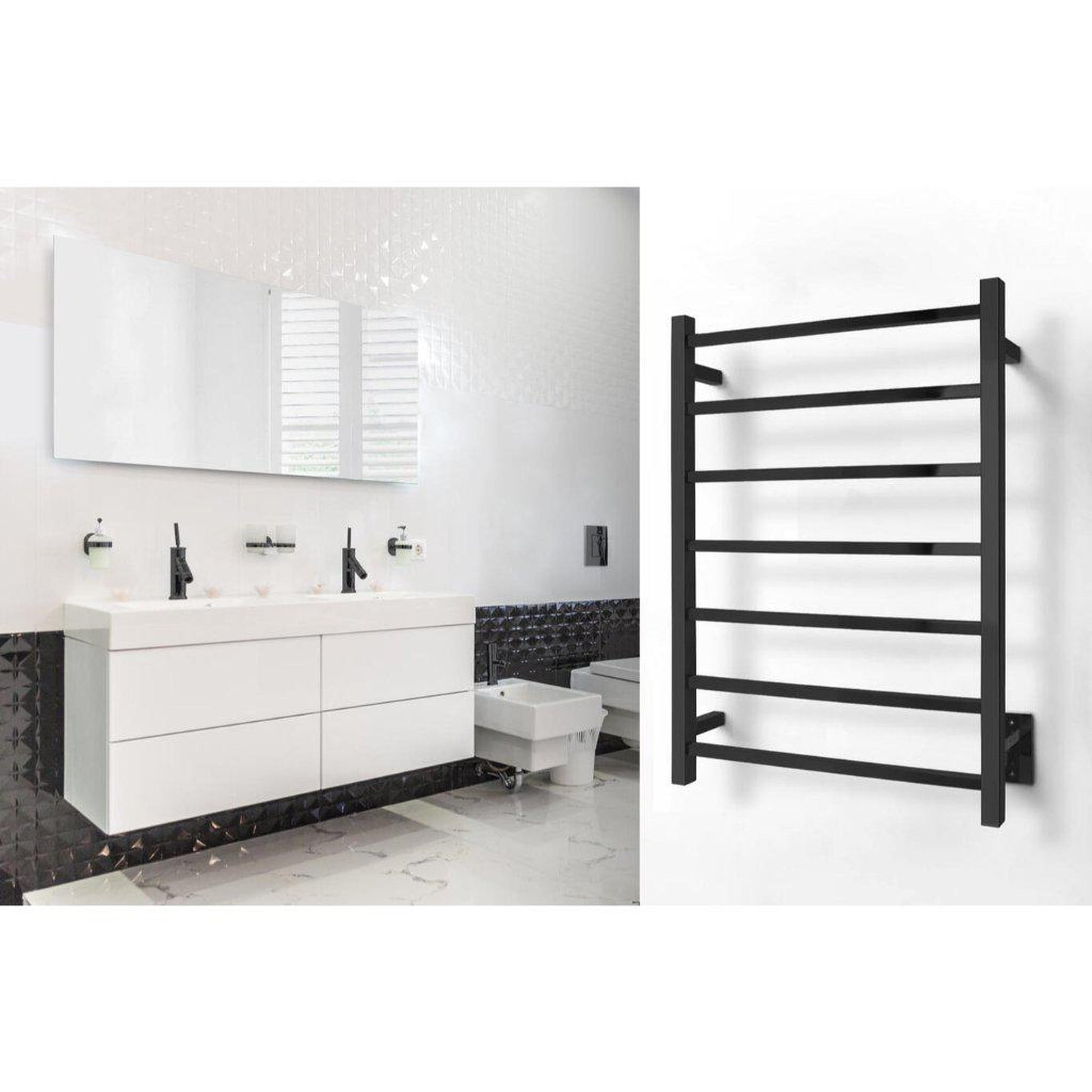 WarmlyYours Tahoe 7 24" x 32" Matte Black Stainless Steel Wall-Mounted 7-Bar Hardwired Towel Warmer