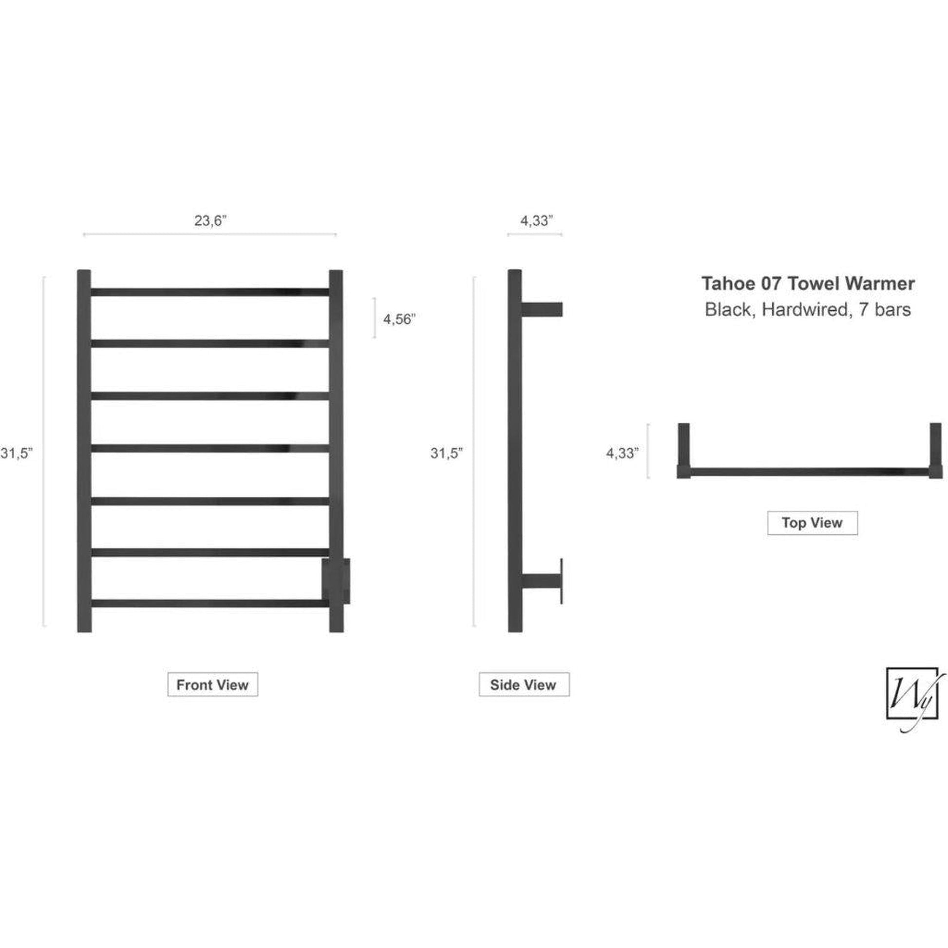 WarmlyYours Tahoe 7 24" x 32" Matte Black Stainless Steel Wall-Mounted 7-Bar Hardwired Towel Warmer