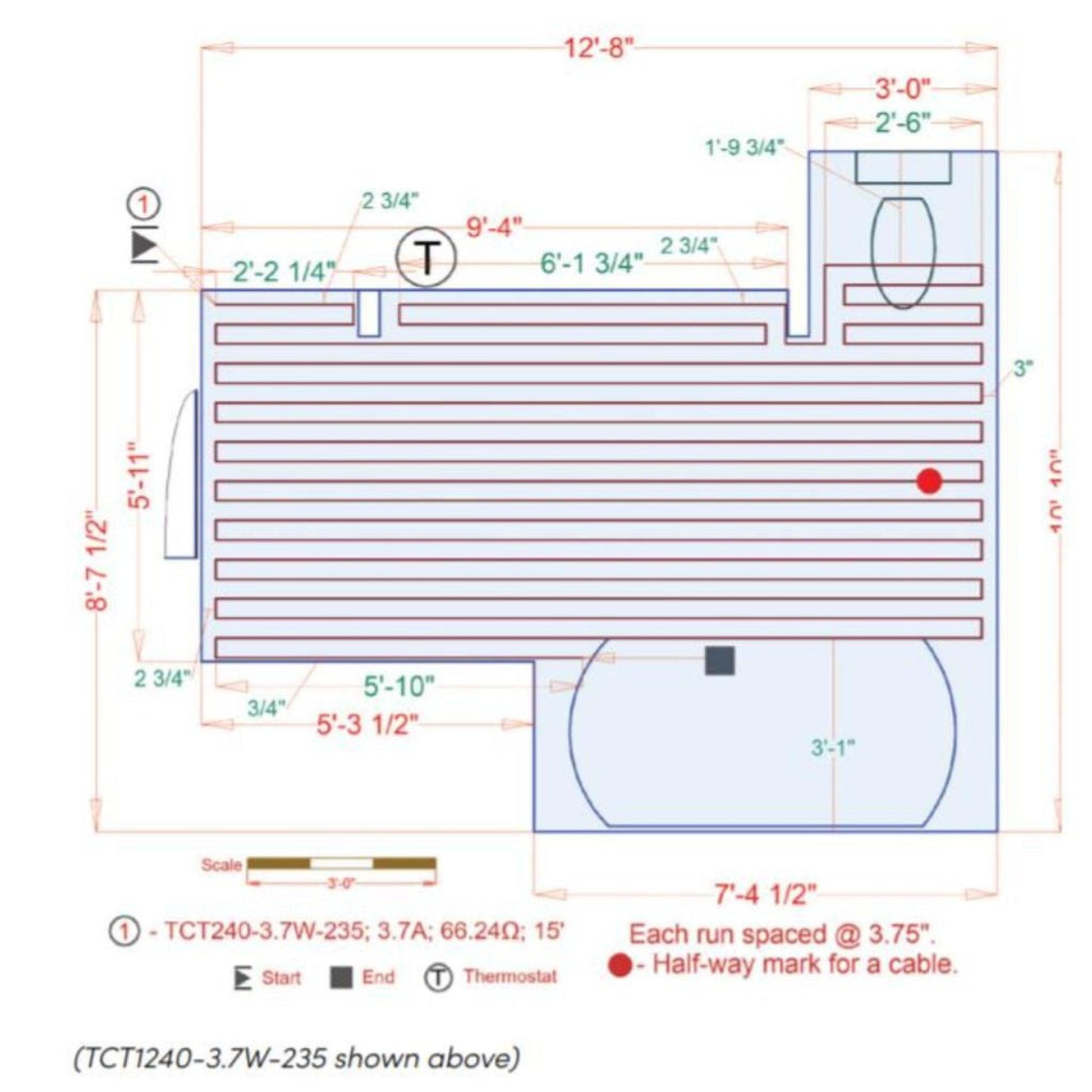 WarmlyYours TempZone Cable 90′ 120V Radiant Floor Heating Cable System Kit With nSpire Touch Programmable Touchscreen Thermostat