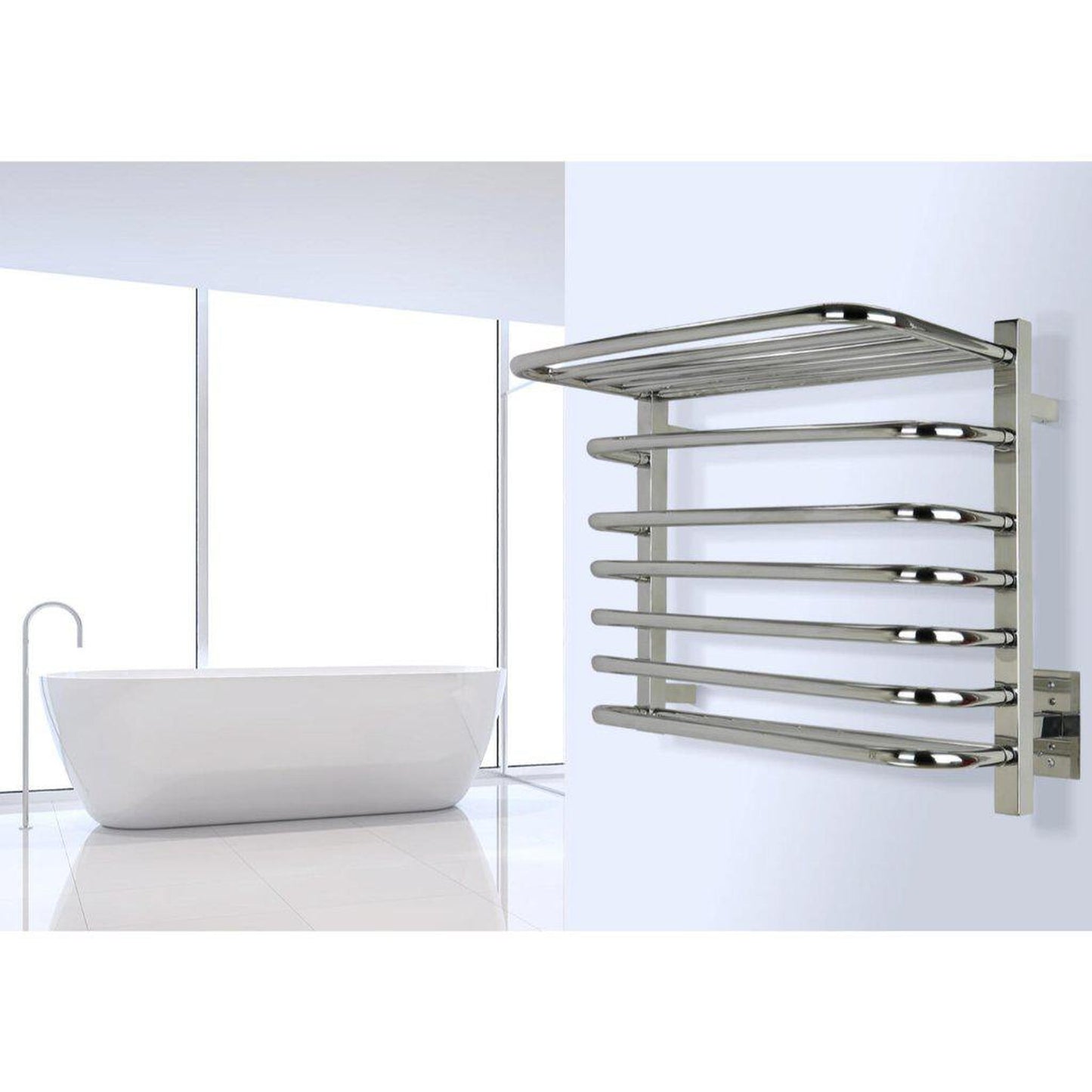 WarmlyYours Vancouver 24" x 20" Polished Stainless Steel Wall-Mounted 6-Bar Hardwired Towel Warmer