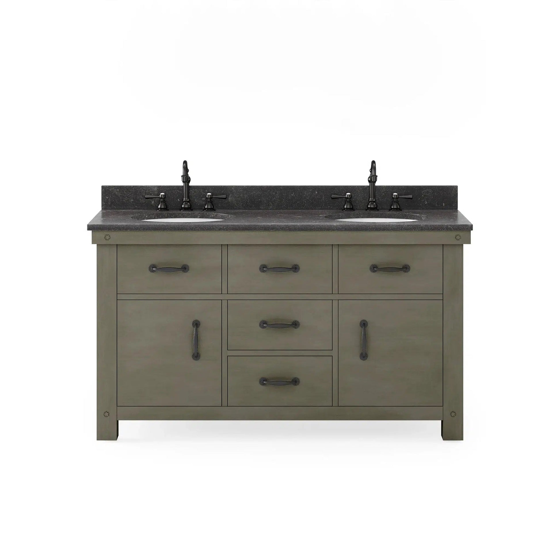 Water Creation Aberdeen 60" Double Sink Blue Limestone Countertop Vanity in Grizzle Gray with 24" Farmhouse Mirror