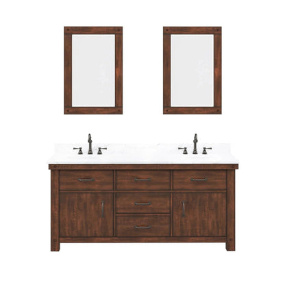 Water Creation Aberdeen 72" Double Sink Carrara White Marble Countertop Vanity in Rustic Sierra with 24" Rectangular Mirrors