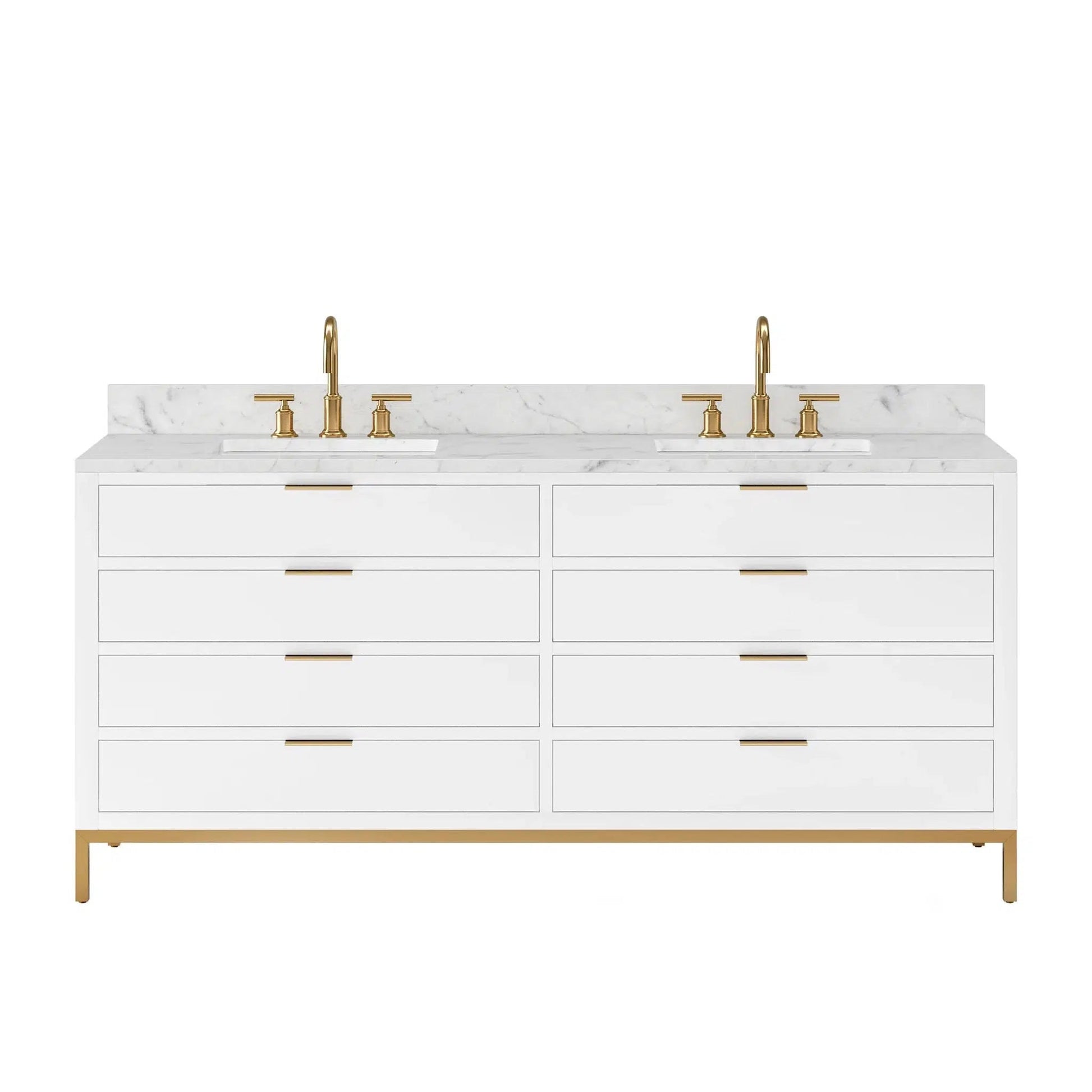 Water Creation Bristol 72" Double Sink Carrara White Marble Countertop Bath Vanity in Pure White