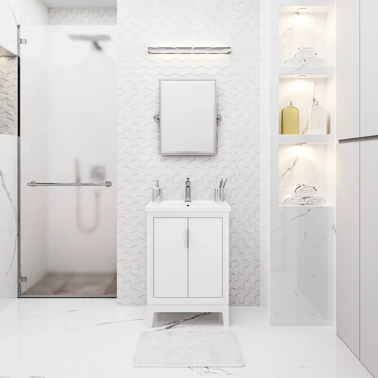 Water Creation Elise 24" Integrated Ceramic Sink Top Vanity in Pure White