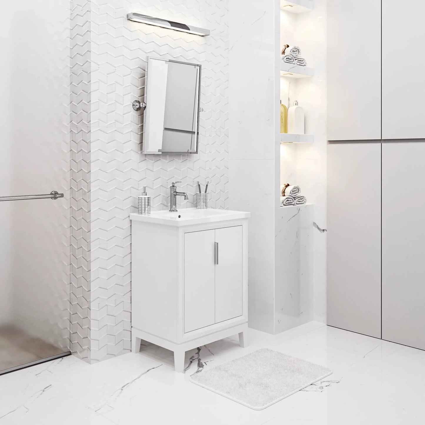 Water Creation Elise 24" Integrated Ceramic Sink Top Vanity in Pure White