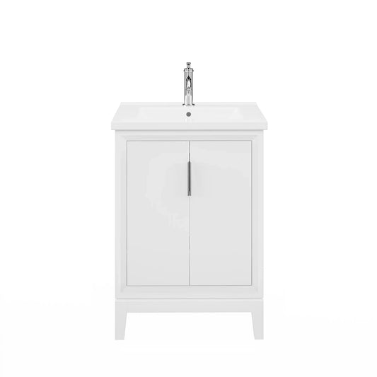 Water Creation Elise 24" Integrated Ceramic Sink Top Vanity in Pure White with Modern Single Faucet