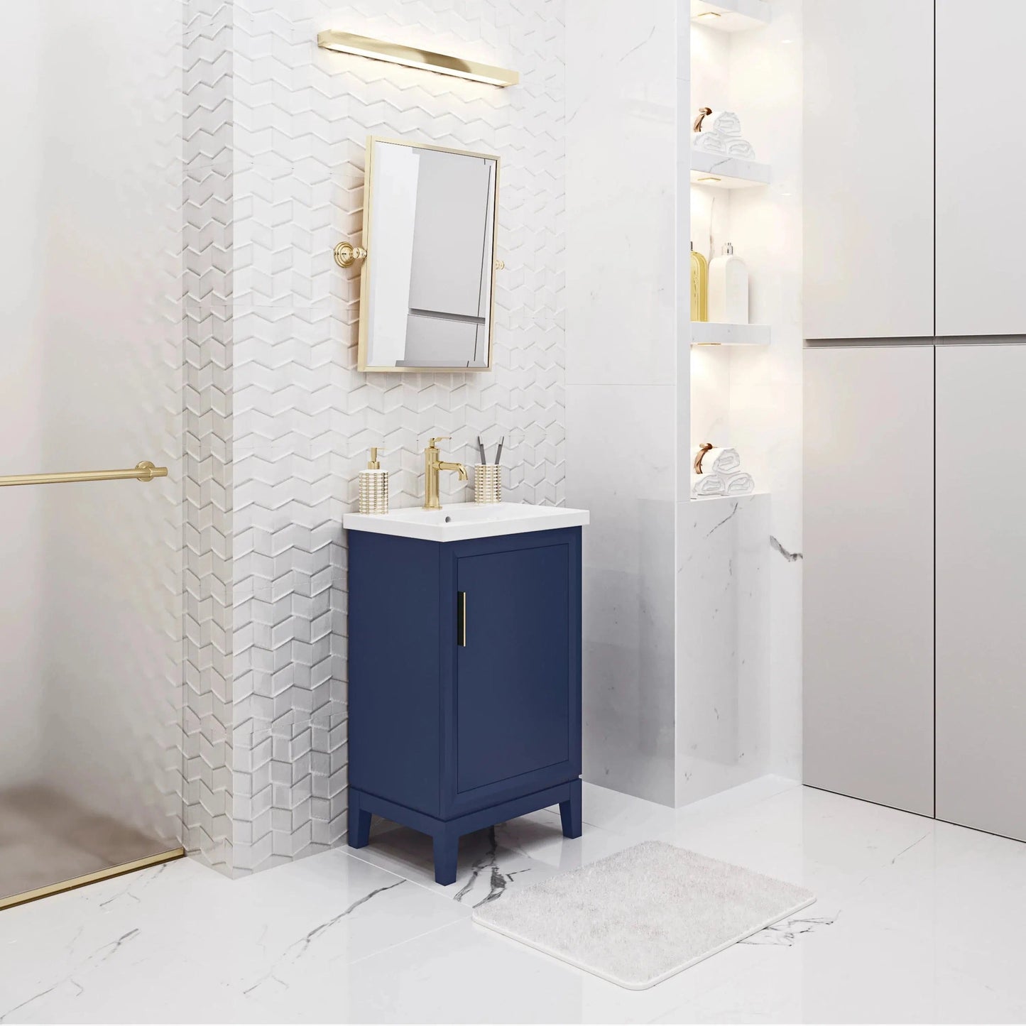 Water Creation Elsa 20" Integrated Ceramic Sink Top Vanity in Monarch Blue with Modern Single Faucet