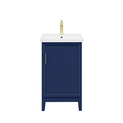 Water Creation Elsa 20" Integrated Ceramic Sink Top Vanity in Monarch Blue with Modern Single Faucet