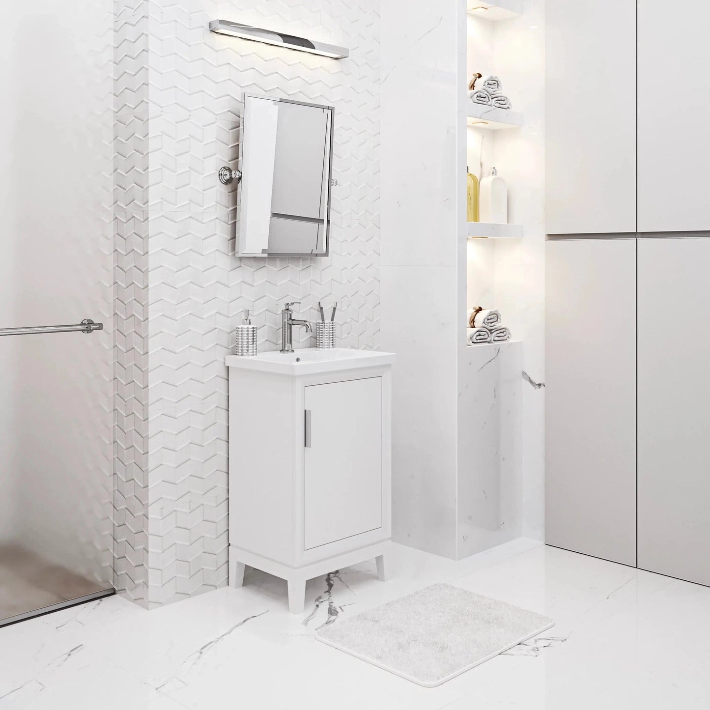 Water Creation Elsa 20" Integrated Ceramic Sink Top Vanity in Pure White with Modern Single Faucet