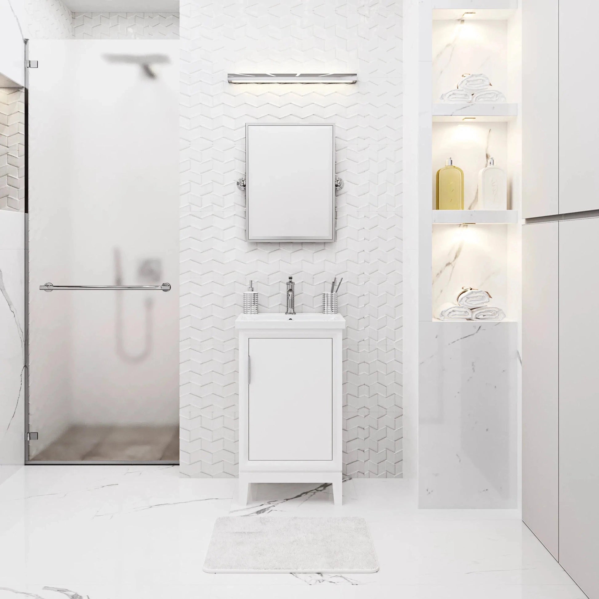 Water Creation Elsa 20" Integrated Ceramic Sink Top Vanity in Pure White with Modern Single Faucet