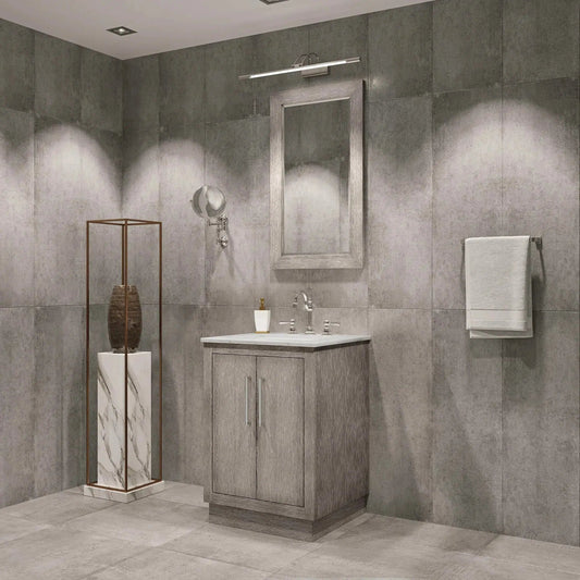 Water Creation Hugo 24" Single Sink Carrara White Marble Countertop Vanity with Chrome Pulls and Knobs And Mirror