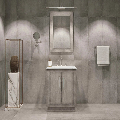 Water Creation Hugo 24" Single Sink Carrara White Marble Countertop Vanity with Chrome Pulls and Knobs with Gooseneck Faucet and Mirror