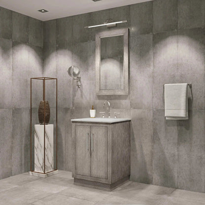 Water Creation Hugo 24" Single Sink Carrara White Marble Countertop Vanity with Chrome Pulls and Knobs with Gooseneck Faucet and Mirror