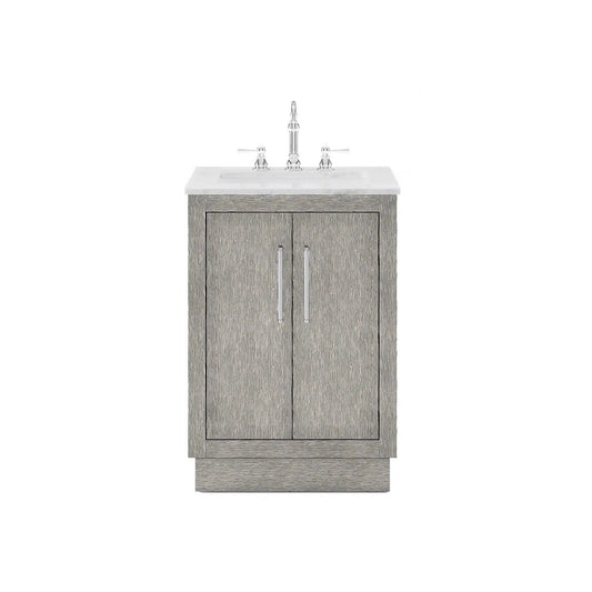 Water Creation Hugo 24" Single Sink Carrara White Marble Countertop Vanity with Chrome Pulls and Knobs with Hook Faucet