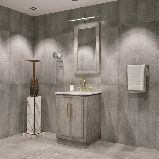 Water Creation Hugo 24" Single Sink Carrara White Marble Countertop Vanity with Satin Gold Pulls and Knobs And Mirror