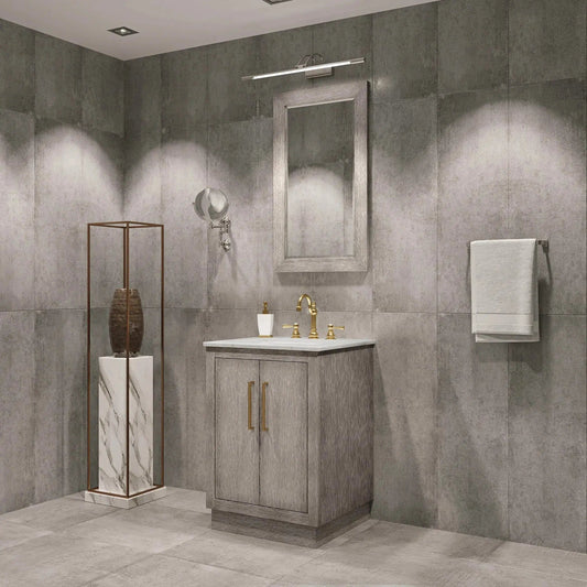 Water Creation Hugo 24" Single Sink Carrara White Marble Countertop Vanity with Satin Gold Pulls and Knobs with Hook Faucet and Mirror