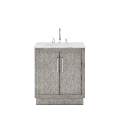 Water Creation Hugo 30" Single Sink Carrara White Marble Countertop Vanity with Chrome Pulls and Knobs And Mirror