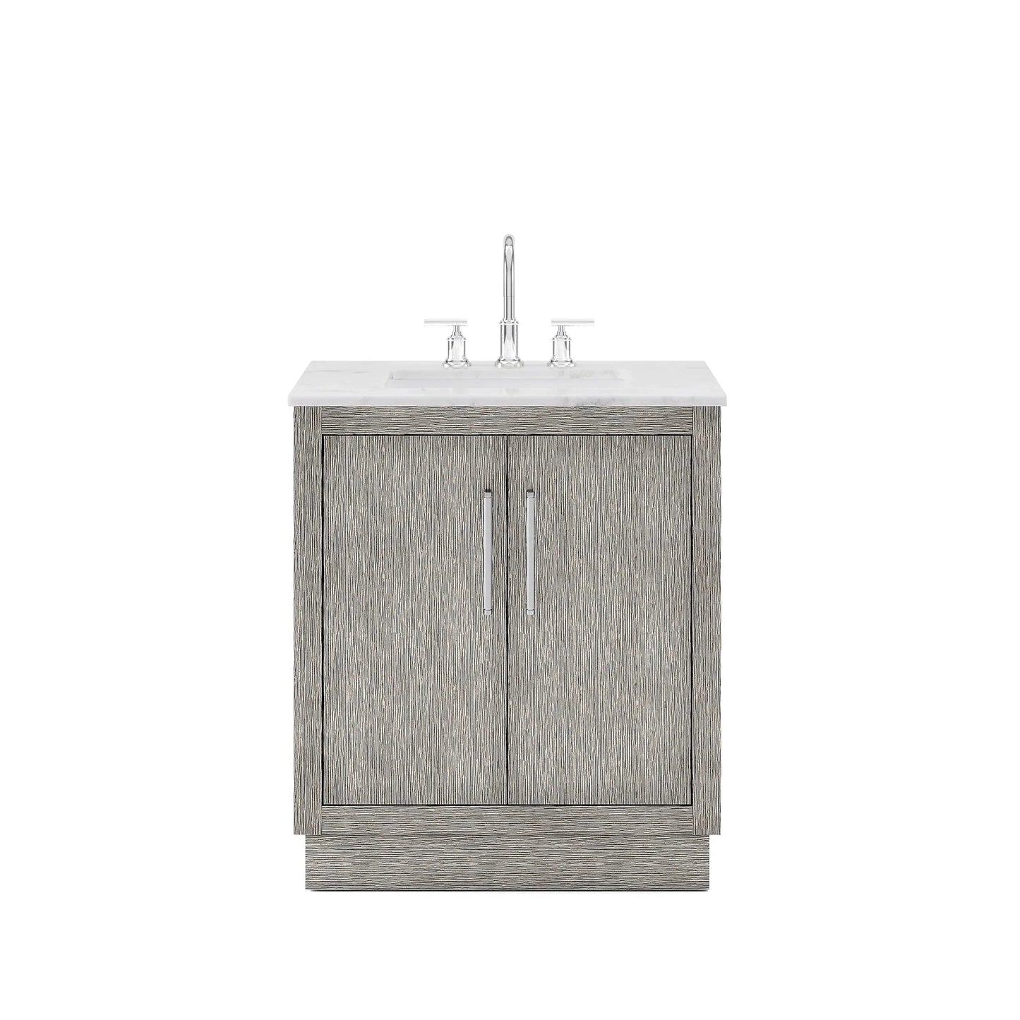 Water Creation Hugo 30" Single Sink Carrara White Marble Countertop Vanity with Chrome Pulls and Knobs