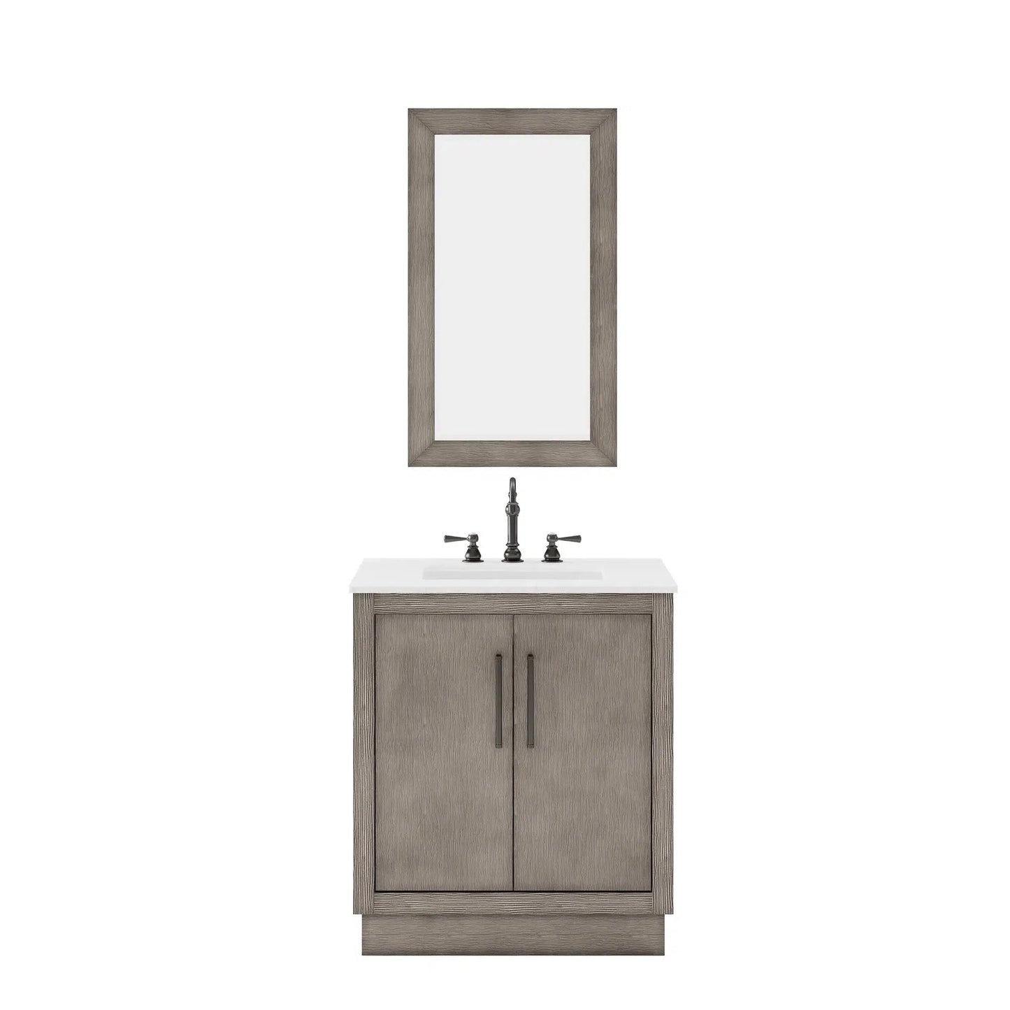 Water Creation Hugo 30" Single Sink Carrara White Marble Countertop Vanity with Oil-Rubbed Bronze Pulls and Knobs And Mirror