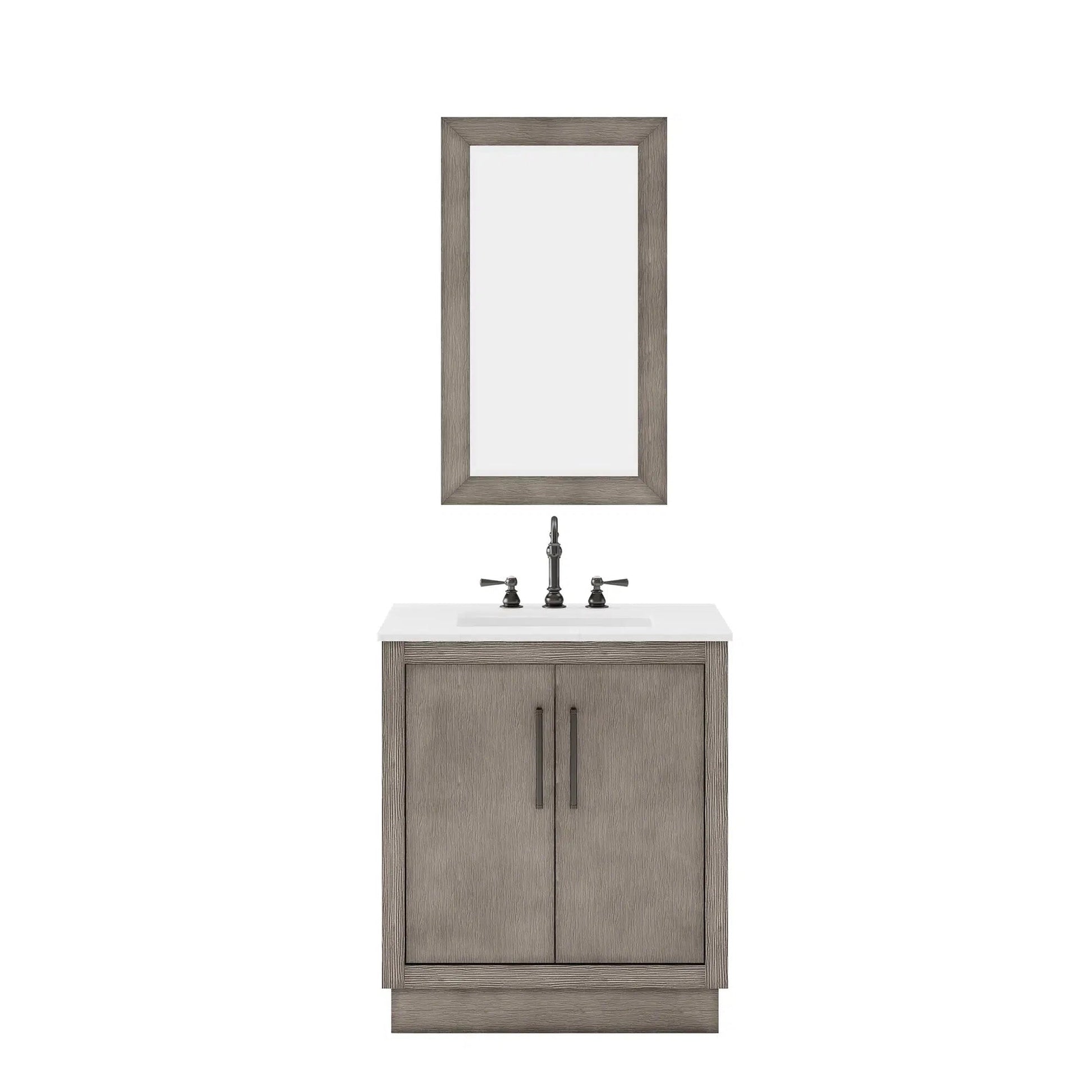 Water Creation Hugo 30" Single Sink Carrara White Marble Countertop Vanity with Oil-Rubbed Bronze Pulls and Knobs And Mirror